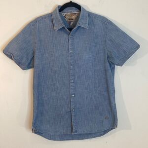 Indian Terrain Men’s Made In India Blue Chambray Short Sleeve Shirt, Size-L